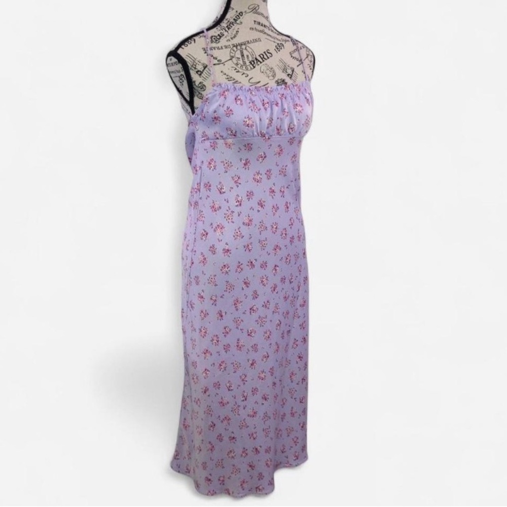 Zara Floral Print Satin Effect Dress Purple Backless Empire Waist Dainty Small